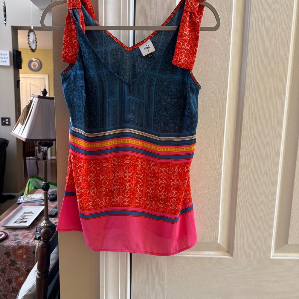 CAbi Colorful Sleeveless Blouse with Red and Pink